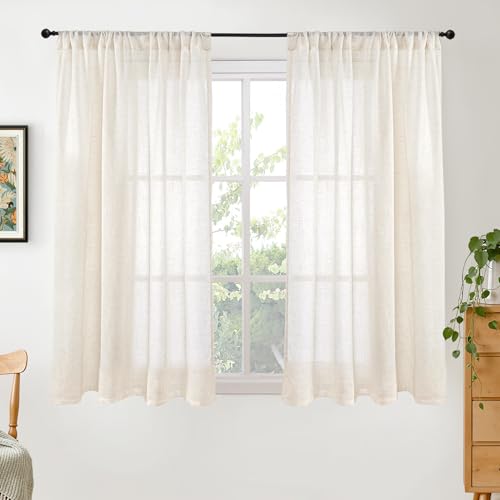 Beige Linen Curtains 48 Inch Length for Windows (Light Beige / 42"W x 48"L (Pack of 2))