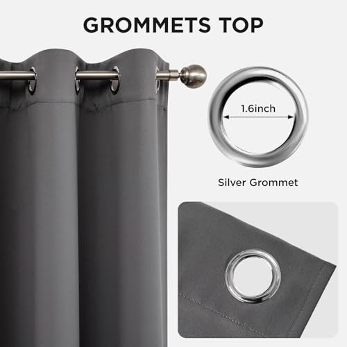 Grey Blackout Curtains for Bedroom 84 Inch 2 Panels with Grommet (Light Grey / 42"W x 84"L (Pack of 2))