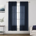 Navy Blue Semi Sheer Curtains 72 Inches Long 2 Panels Set for Bedroom Back Tab Rod Pocket Light Filtering Drapes Cotton Linen Textured Indigo Blue Farmhouse Living Room Curtain 52X72 (52"W x 72"L (Pack of 2) / Navy Blue)