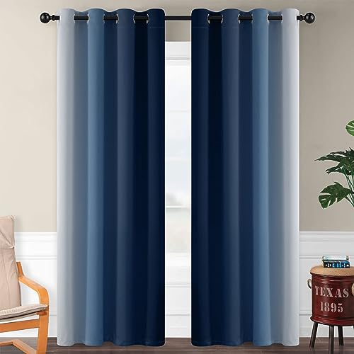Ombre Curtains Blue to Grey White for Living Room 52Wx90L (52"W x 90"L (Pack of 2) / Blue)