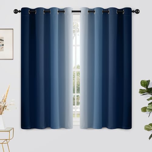 Ombre Curtains Blue and Greyish White for Living Room (52"W x 54"L (Pack of 2) / Blue)