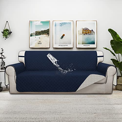 Double Protection 100% Waterproof Sofa Covers for Living Room (Navy/Ivory / Sofa Large)