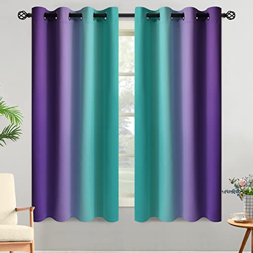 Teal and Purple Blackout Curtains 52x63 Inch (52"W x 63"L (Pack of 2) / Teal and Purple)