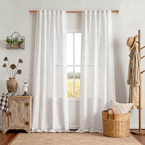 Floor to Ceiling Curtains 120 Inches Long White Semi Sheer Window Drapes 2 Panel Sets (50"W x 120"L (Pack of 2) / Pure White)