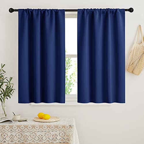 Short Blackout Curtains for Bedroom (Marine Blue / 34"W x 45"L (Pack of 2))