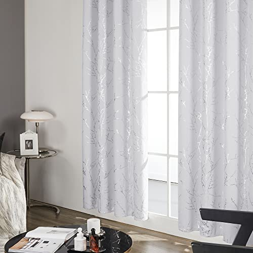 Living Room Curtains 72 Inches Long (Greyish White/Tree Branch / 42"W x 72"L (Pack of 2))