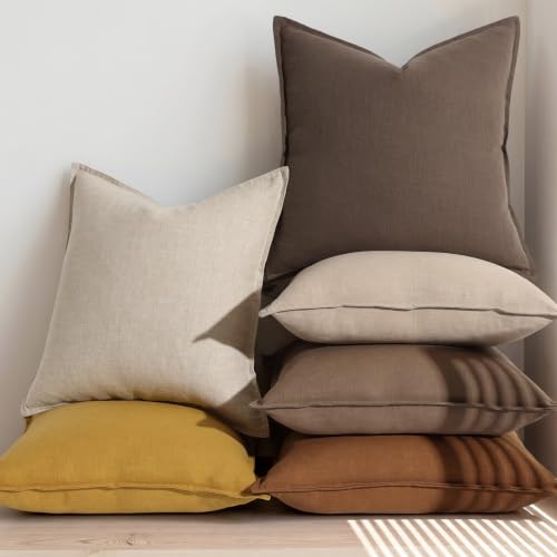 Fall Brown Linen Throw Pillow Covers 26x26 Set of 2 (Linen Brown / 26" x 26" (Pack of 2))