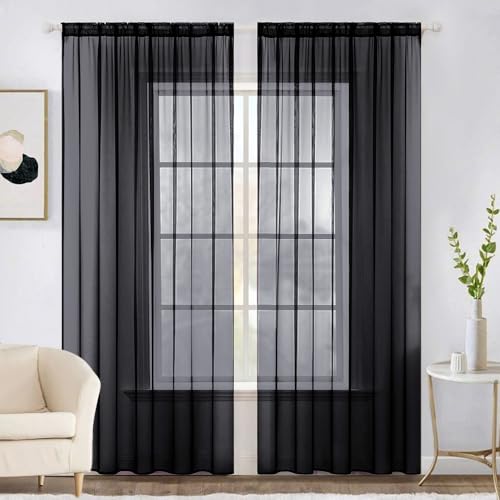 2 Panels Sheer Curtains for Living Room 54 X 96 Inches Black (Black / 54"W x 96"L (Pack of 2))