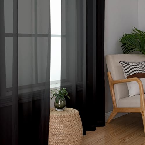 2 Pack Basic Black Sheer Curtain Drapes for Living Room 84 Inch Length 2 Panels (59"W x 84"L (Pack of 2) / Black)