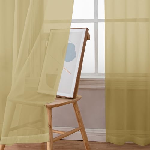 Gold Sheer Curtains 96 Inches Long 2 Panels (Gold / 42"W x 96"L (Pack of 2))