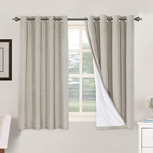 Linen Blackout Curtains 54 Inches Long 100% Absolutely Blackout Thermal Insulated Textured Linen Look Curtain Draperies Anti (Stone / 52"W x 54"L (Pack of 2))