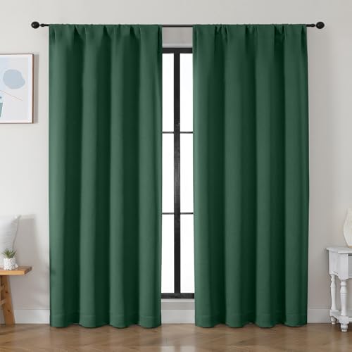 Ava Ever Green Blackout Curtains for Bedroom 84 Inch Length 2 Panels Set (Ever Green / 50"W x 84"L (Pack of 2))