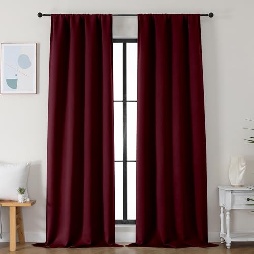 Ava Burgundy Blackout Curtains for Bedroom 96 Inches Long 2 Panels (Burgundy / 40"W x 96"L (Pack of 2))