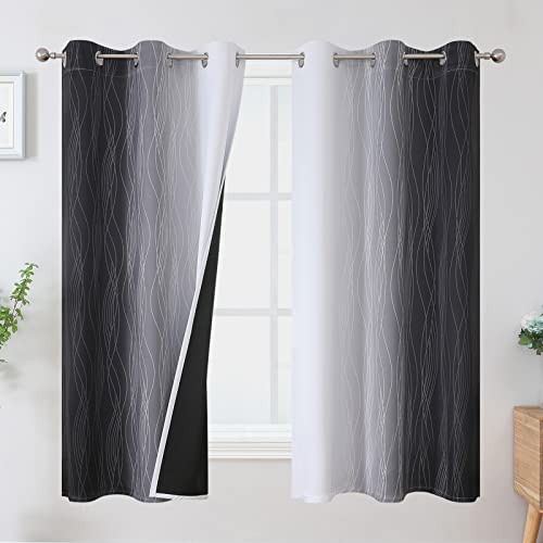 Black and Greyish White Ombre Blackout Curtains for Bedroom 42x63 Inch Long (Black and Greyish White / 42"W x 63"L (Pack of 2))