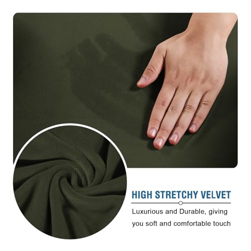 Modern Velvet Plush 4 Piece High Stretch Sofa Slipcover Furniture Protector Form Fit Velvet Extra Large Sofa Cover for 3 Cushion Couch Width Up to 105 Inch (3 Cushion XL Sofa / Olive)