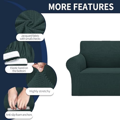 2026 New Stretch Oversized Sofa Slipcovers Couch Sofa Cover for 4 Seater Furniture Protector Covers with Elastic Bottom Jacquard Fabric Small Checks for Pets (Hunter / Oversized Sofa)