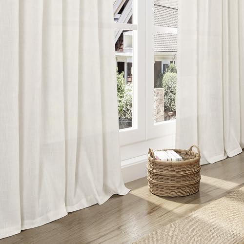 Cream Linen Back Tab Curtains 86 Inch Length for Living Room 2 Panel Set Farmhouse Window Semi Sheer Linen Drapes Rustic Pinch Curtain for Bedroom 52X86 (52"W x 86"L (Pack of 2) / Natural)