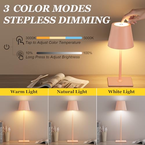 Pink Cordless Rechargeable Table Lamp 5000mAh Battery Operated Lamps (Light Pink)