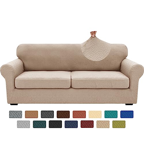 3 Piece Stretch Sofa Cover (71"-91"(2 Cushions) / Khaki)