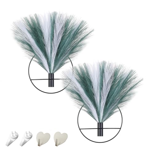 Boho Pampas Wall Decor Black Metal Wall (35-pampas-OldGreen&White - Black Ring / S 7.8inch (Black Ring))