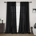 Extra Long Black Curtain 102 inches Long 2 Panels Set for Living Room Back Tab Modern Farmhouse Muslin Look Decor Cotton Textured Sheer Linen Curtains 102 inch Length for Large Window (52"W x 102"L (Pack of 2) / Black)