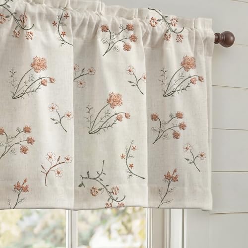 Kitchen Valances for Windows (Flower Embroidery Light Filtering / 52"W x 18"L (Pack of 1))