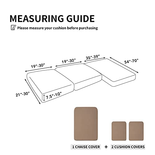 Stretch 3 Pieces Couch Cushion Covers for Sectional Sofa Left (2 Seater + 1 Chaise / Camel)