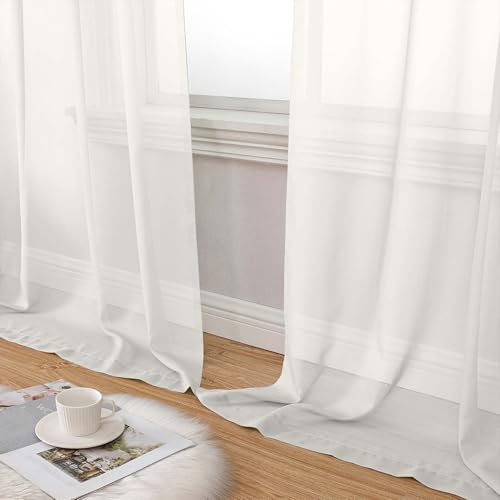 Ivory Sheer Curtain for Bedroom Living Room 78 Inches Long 2 Panels Set (Ivory / 42"W x 78"L (Pack of 2))