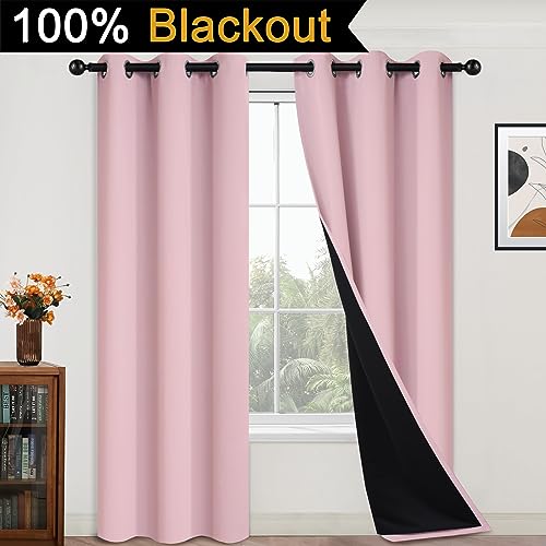 Pink 100% Blackout Curtains 84 Inches Long for Bedroom 42" Wide (42"W x 84"L (Pack of 2) / Pink)