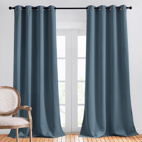 Blackout 102 inch Curtains for Living Room (Smoky Blue / 52"W x 102"L (Pack of 2))