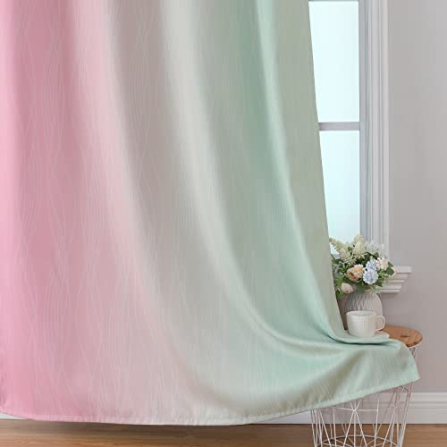 Sage Green and Pink Ombre Blackout Curtains for Bedroom (Sage and Pink / 52"W x 72"L (Pack of 2))