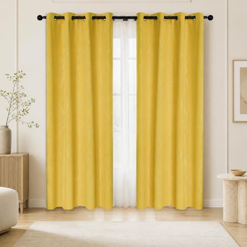 Living Room Curtains 108 Inch Long (Yellow/Wave Dots / 52"W x 108"L (Pack of 2))