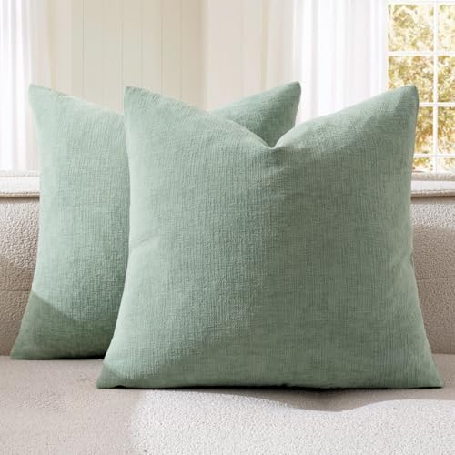 Greyish Green Chenille Couch Throw Pillow Covers (20" x 20" (Pack of 2) / Greyish Green)