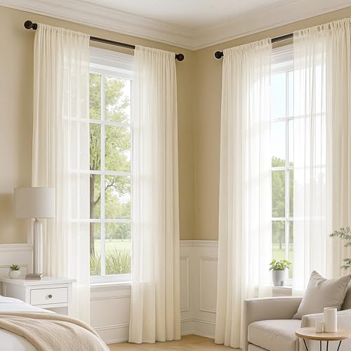 Butter Cream Sheer Curtains 90 Inches Long 4 Panels 42 x 90 Inches (42"W x 90"L (Pack of 4) / Butter Cream)
