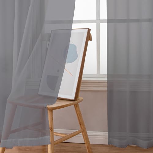Charcoal Grey Sheer Curtains 108 Inch Length 2 Panels (Charcoal Grey / 42"W x 108"L (Pack of 2))
