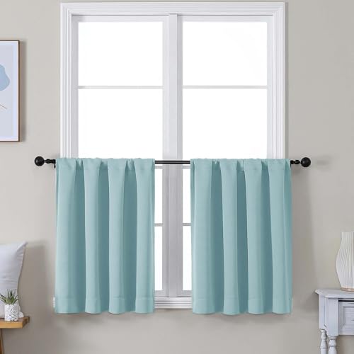 Ava Aqua Short 24 Inches Blackout Curtain 2 Panels Set (Aqua / 30"W x 24"L (Pack of 2))