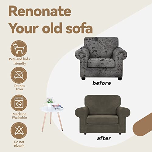 Velvet Stretch 2 Pieces Chair Sofa Slipcovers Washable (Small / Light Brown)