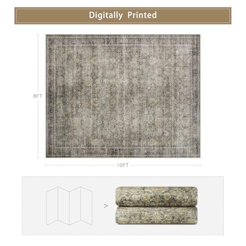 Green Brown 8x10 Washable Area Rugs for Living Room (8' x 10' (Rectangular) / Brass-green-brown-olive)