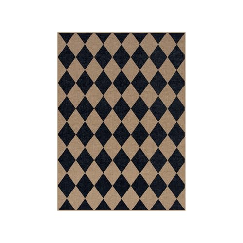 Checkered Easy Jute 5x7 Outdoor Rug (5' x 7' (Rectangular) / Nature and Black/Checkerboard -2)