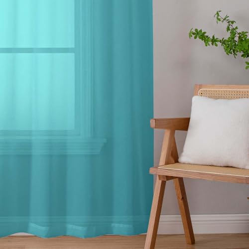 Sheer Turquoise Curtains for Bedroom Living Room 54 Inch Length 2 Panels Set (Turquoise / 42"W x 54"L (Pack of 2))
