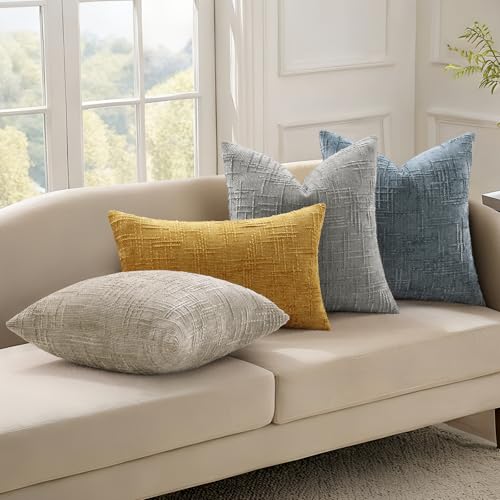 Textured Chenille Throw Pillow Covers 18x18 Set of 2 Grey (Neutral Grey / 18" x 18" (Pack of 2))