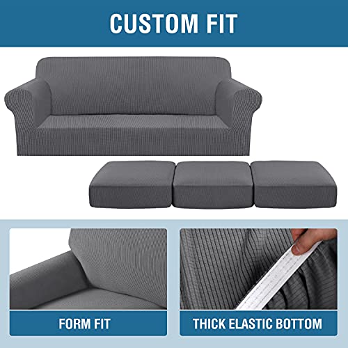 4 Piece Stretch Sofa Covers for 3 Cushion Couch Covers for Living Room Furniture Slipcovers (Large / Grey)
