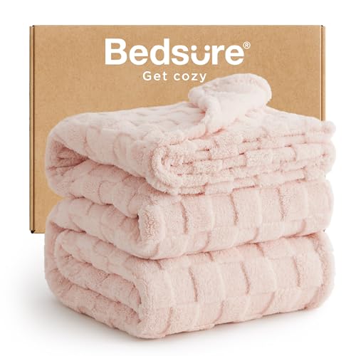 Checkered Soft Fleece Full Blanket for Bed (Light Pink / Full (84" X 90"))