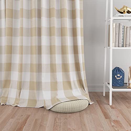 Beige White Buffalo Check Window Curtains 92 inches Long Living Room Cotton Curtain Panels Bedroom Drapes Plaid Gingham Farmhouse Decor Curtains Rod Pocket Kitchen Basement 2 Panels 52"x92" (52"W x 92"L (Pack of 2) / Beige+white)