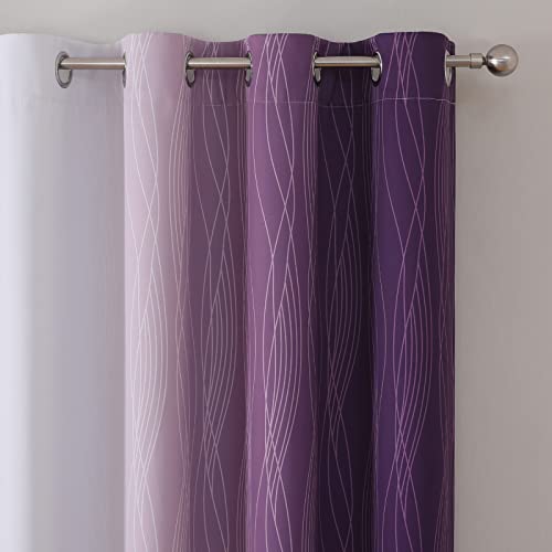 Purple and Greyish White Ombre Blackout Curtains for Bedroom 90 Inches Long (Purple and Greyish White / 52"W x 90"L (Pack of 2))