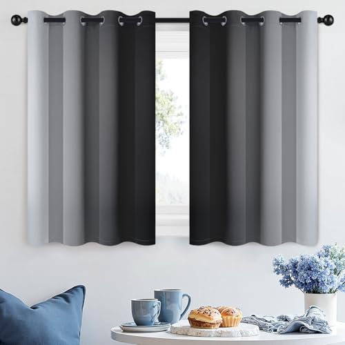 Ombre Curtains Black to Grey White for Living Room 52Wx36L (52"W x 36"L (Pack of 2) / Black)