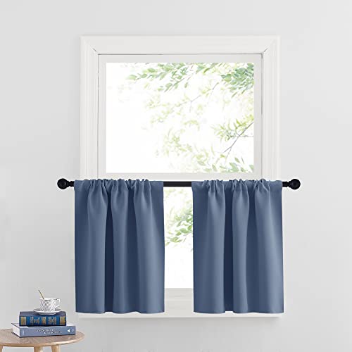 Cafe Blackout Curtains 24 inch Length (Stone Blue / 29"W x 24"L (Pack of 2))