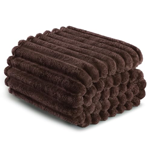 Striped Twin Size Fleece Blanket for Bed (Coffee / Twin ( 60x80 IN ))