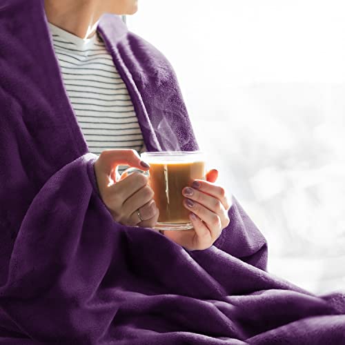 Fleece Blanket Soft Plush Queen Size Bed Blanket Purple 90"x90" (Purple / Queen(90"x90"))