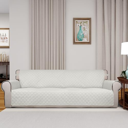 Reversible Quilted Couch Covers for Dogs Sofa Cover 4 Seater 88" (XX-Large / Ivory/Ivory)